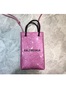 Balenciaga shopping phone pouch shoulder bag pink