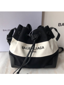 Balenciaga canvas navy cabas marble bucket drawstring bag black＆white