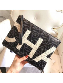 Chanel Printed Canvas & Calfskin Leather Clutch 2018