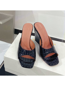 Amina Muaddi Stone Embossed Leather Wedge Sandals 9.5cm Black 2021 12
