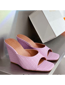 Amina Muaddi Stone Embossed Leather Wedge Sandals 9.5cm Purple 2021 10