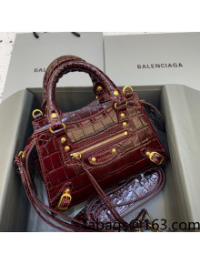 Balenciaga Neo Classic Mini Bag in Crocodile Embossed Leather Burgundy 2021 638512