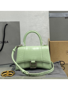 Balenciaga Hourglass Mini Top Handle Bag in Shiny Crocodile Leather Mint Green/Silver 2021