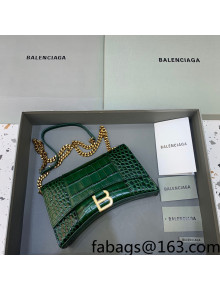 Balenciaga Hourglass Chain Wallet in Shiny Crocodile Leather Forest Green/Gold 2021
