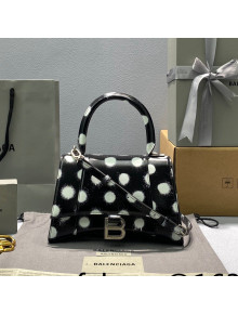 Balenciaga Hourglass Small Top Handle Bag in Spray Polka Dots Printed Box Calfskin Black 2022
