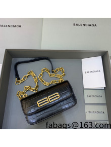 Balenciaga Gossip XS Bag With Chain in Extra Supple Crocodile Embossed Calfskin Black/Gold 2021