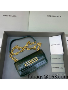 Balenciaga Gossip XS Bag With Chain in Forest Green Extra Supple Crocodile Embossed Calfskin 2021