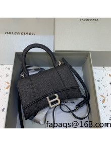 Balenciaga Hourglass Mini Top Handle Bag in Black Glitter 2022