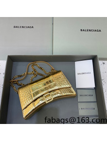 Balenciaga Hourglass Chain Wallet in Shiny Crocodile Leather All Gold 2021