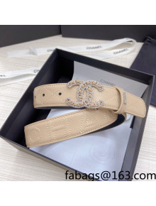 Chanel Lambskin Belt 3cm with Crystal CC Buckle Beige 2022 68