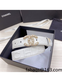 Chanel Lambskin Belt 3cm with Crystal CC Buckle White 2022 69