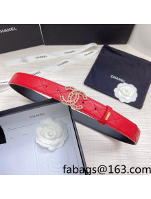 Chanel Lambskin Belt 3cm with Crystal CC Buckle Red 2022 70