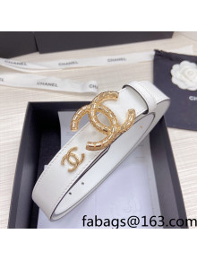 Chanel Calfskin Belt 3cm with Metallic CC Buckle White 2022 72