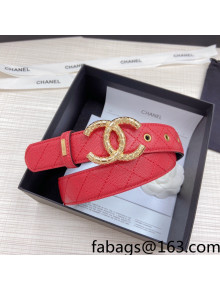 Chanel Calfskin Belt 3cm with Metallic CC Buckle Red 2022 77