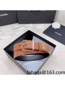 Chanel Calfskin Belt 3cm with Leather Chain D Buckle Brown 2022 80