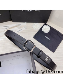 Chanel Calfskin Belt 3cm with Leather Chain D Buckle Black/Silver 2022 82