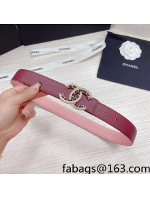 Chanel Calfskin Belt 3cm with Pearl Chain CC Buckle Burgundy/Pink 2022 85