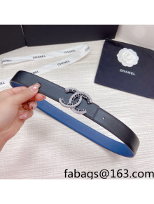 Chanel Calfskin Belt 3cm with Pearl Chain CC Buckle Black/Blue 2022 92