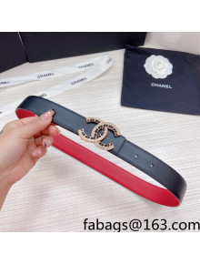 Chanel Calfskin Belt 3cm with Pearl Chain CC Buckle Black/Red 2022 94