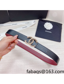 Chanel Calfskin Belt 3cm with Pearl Chain CC Buckle Black/Burgundy 2022 93