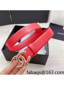 Chanel Calfskin Belt 3cm with Crystal Chain CC Buckle Red 2022 95