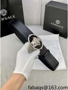 Versace Epi Leather Belt 4cm with Medusa Buckle Black/Silver 2022 58