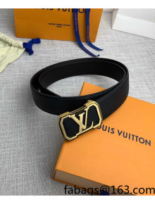 Louis Vuitton Reversible Litchi-Grained Leather Belt 4cm with Framed LV Buckle Black/Coffee 2022 62