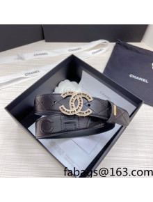 Chanel Lambskin Belt 3cm with Crystal CC Buckle Black/Gold 2022 67