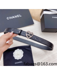Chanel Leather Belt 3cm with CC Love Buckle Black/Silver 2022 031131
