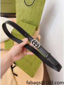Gucci Leather Belt 2.5cm with Interlocking G Buckle Black/Shiny Silver 2022 031152