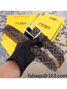Fendi FF Leather Belt 3.5cm with Pin Buckle Brown 2022 031154