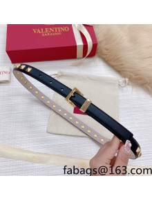 Valentino Rockstud Calf Leather Belt 2cm with Pin Buckle Black 2022 031138