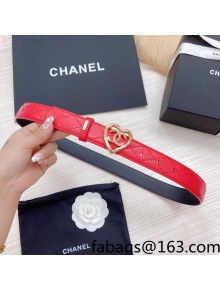 Chanel Leather Belt 3cm with CC Love Buckle Red 2022 031132