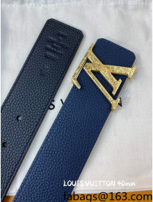 Louis Vuitton Calf Leather Belt 4cm with LV Buckle Black/Blue/Gold 2022 031140