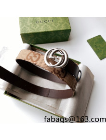 Gucci Maxi-GG Canvas Belt 3cm with Interlocking G Buckle Brown/Silver 2022 033061