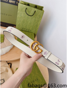 Gucci Berry Print Leather Belt 3cm White/Gold 2022 033067