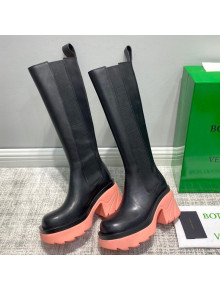 Bottega Veneta Flash Calfskin High Boots 9.5cm Black/Flamingo Pink 2021