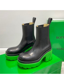 Bottega Veneta Flash Calfskin Short Boots 9.5cm Black/Grass Green 2021