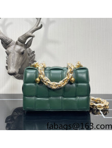 Bottega Veneta Chain Cassette Bag in Padded Intreccio Lambskin with Golden Ball Raintree Green 2022 680070 