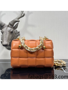 Bottega Veneta Chain Cassette Bag in Padded Intreccio Lambskin with Golden Ball Orange 2022 680070 