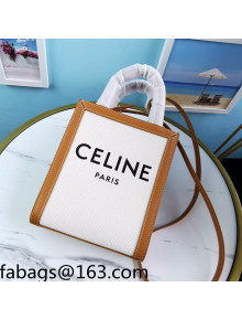 Celine Mini Vertical Cabas Tote Bag in Textile with CELINE Print 193302 White/Tan Brown 2022