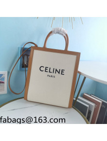 Celine Small Vertical Cabas Tote Bag in Textile with CELINE Print 192082 White/Tan Brown 2022