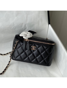 Chanel Lambskin Vanity Case Clutch with Camellia Chain AP2159 Black 2021 