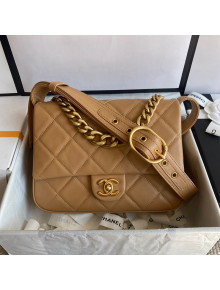 Chanel Calfskin Flap Bag with Buckle Strap AS2842 Brown 2021