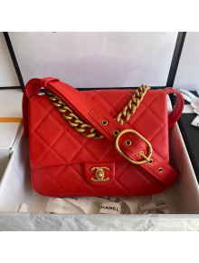Chanel Calfskin Flap Bag with Buckle Strap AS2842 Red 2021