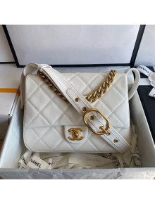 Chanel Calfskin Flap Bag with Buckle Strap AS2842 White 2021