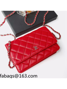 Chanel Lambskin Classic Wallet on Chain WOC AP0250 Red 2021 