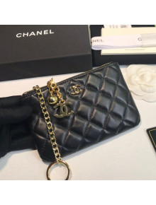 Chanel Lambskin Mini Pouch with Charm A50168 Black/Gold 2021