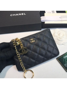 Chanel Grained Leather Mini Pouch with Charm A50168 Black/Gold 2021