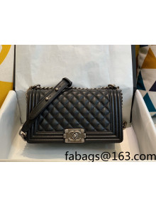 Chanel Quilted Lambskin Leather Medium Boy Flap Bag A67086 Black/Aged Silver 2021